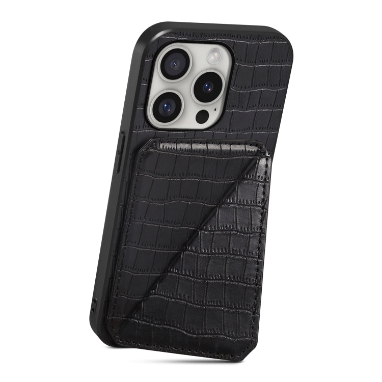 For iPhone 16 Pro Max Imitation Crocodile Leather Back Phone Case with Holder(Black) - free shipping - PMC TechLife - Order now!