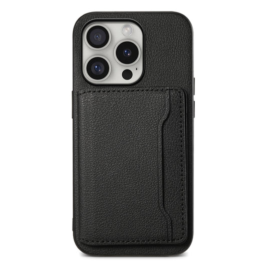 For iPhone 16 Pro Max Calf Texture Card Bag Design Full Coverage Phone Case(Black) - iPhone 16 Pro Max Cases by PMC Jewellery | Online Shopping South Africa | PMC Jewellery | Buy Now Pay Later Mobicred