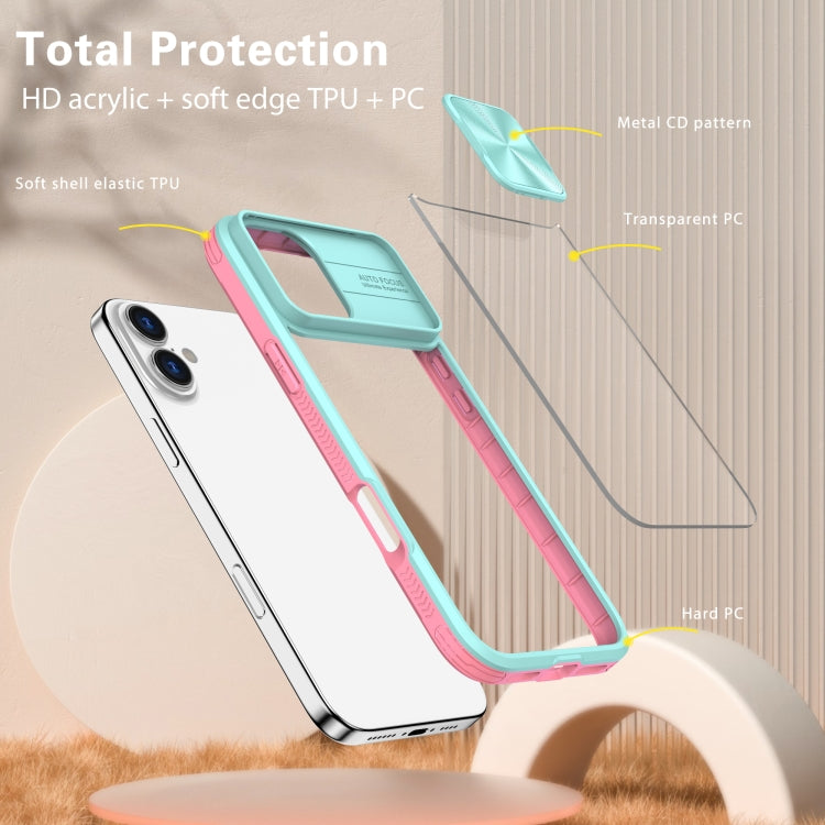 For iPhone 16 Sliding Camshield Acrylic Hybrid TPU Phone Case(Blue Pink) - iPhone 16 Cases by PMC Jewellery | Online Shopping South Africa | PMC Jewellery | Buy Now Pay Later Mobicred