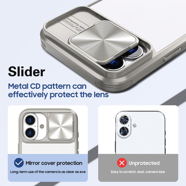 For iPhone 16 Sliding Camshield Acrylic Hybrid TPU Phone Case(Grey) - More iPhone Cases by PMC Jewellery | Online Shopping South Africa | PMC Jewellery | Buy Now Pay Later Mobicred