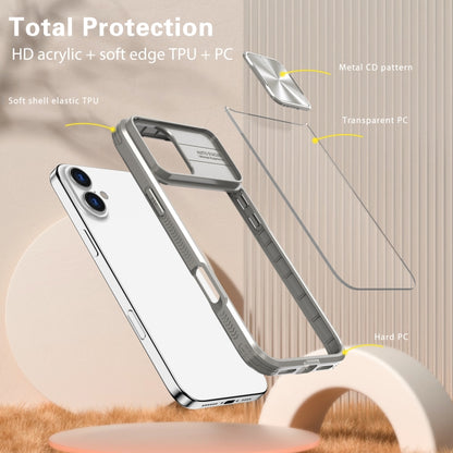 For iPhone 16 Sliding Camshield Acrylic Hybrid TPU Phone Case(Grey) - More iPhone Cases by PMC Jewellery | Online Shopping South Africa | PMC Jewellery | Buy Now Pay Later Mobicred