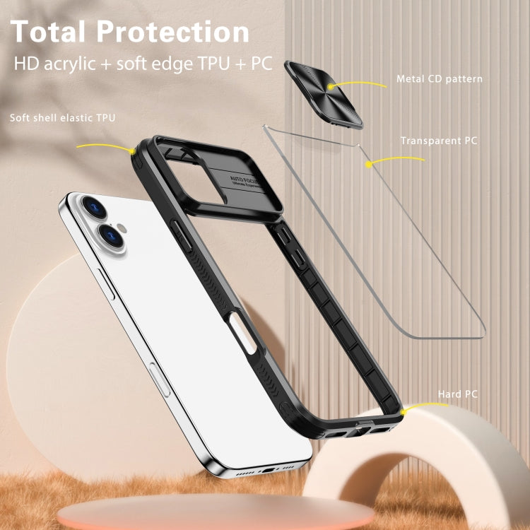 For iPhone 16 Plus Sliding Camshield Acrylic Hybrid TPU Phone Case(Black) - iPhone 16 Plus Cases by PMC Jewellery | Online Shopping South Africa | PMC Jewellery | Buy Now Pay Later Mobicred