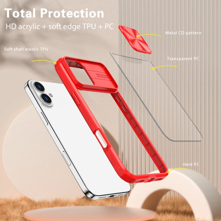 For iPhone 16 Plus Sliding Camshield Acrylic Hybrid TPU Phone Case(Red) - iPhone 16 Plus Cases by PMC Jewellery | Online Shopping South Africa | PMC Jewellery | Buy Now Pay Later Mobicred