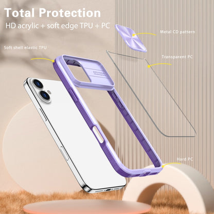 For iPhone 16 Plus Sliding Camshield Acrylic Hybrid TPU Phone Case(Purple) - iPhone 16 Plus Cases by PMC Jewellery | Online Shopping South Africa | PMC Jewellery | Buy Now Pay Later Mobicred