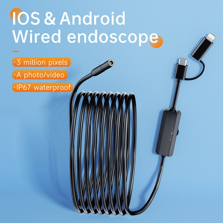 AN112 2 in 1 USB-C / Type-C + 8 Pin Interface 5.5mm HD Industry Endoscope, Length:1m Hard Tube -  by PMC Jewellery | Online Shopping South Africa | PMC Jewellery | Buy Now Pay Later Mobicred