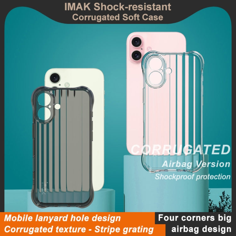 For iPhone 16 IMAK Corrugated Texture Airbag TPU Phone Case(Transparent Black) - iPhone 16 Cases by imak | Online Shopping South Africa | PMC Jewellery | Buy Now Pay Later Mobicred