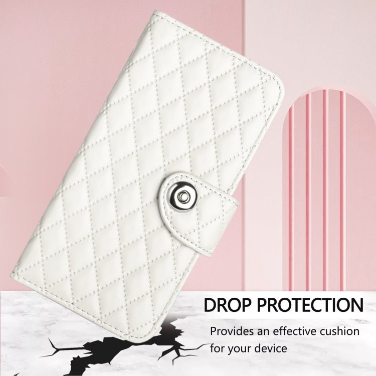 For Redmi K70 Ultra 5G Global Rhombic Texture Flip Leather Phone Case with Lanyard(White) - Xiaomi Cases by PMC Jewellery | Online Shopping South Africa | PMC Jewellery | Buy Now Pay Later Mobicred