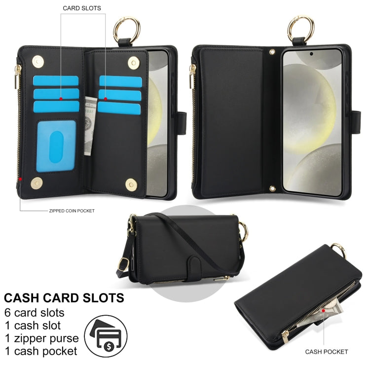 For Samsung Galaxy S24 5G Crossbody Ring Multifunctional Wallet Leather Phone Case(Black) - Galaxy S24 5G Cases by PMC Jewellery | Online Shopping South Africa | PMC Jewellery | Buy Now Pay Later Mobicred