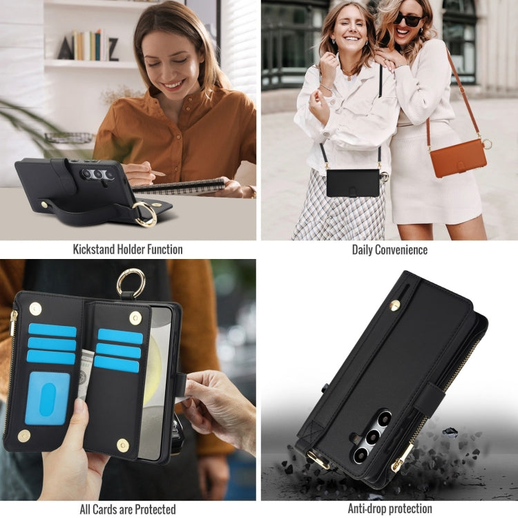 For Samsung Galaxy S24 5G Crossbody Ring Multifunctional Wallet Leather Phone Case(Black) - Galaxy S24 5G Cases by PMC Jewellery | Online Shopping South Africa | PMC Jewellery | Buy Now Pay Later Mobicred