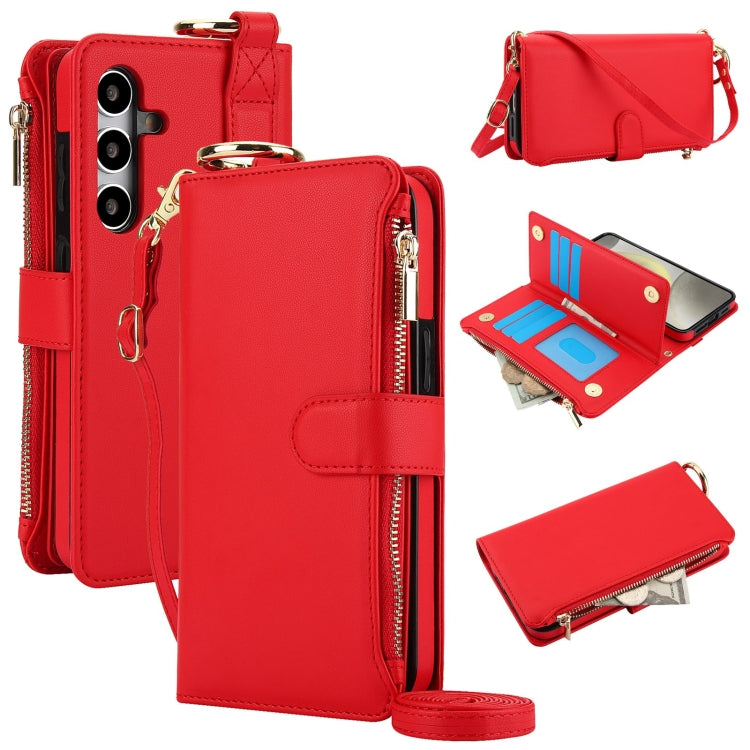 For Samsung Galaxy S24 5G Crossbody Ring Multifunctional Wallet Leather Phone Case(Red) - Galaxy S24 5G Cases by PMC Jewellery | Online Shopping South Africa | PMC Jewellery | Buy Now Pay Later Mobicred