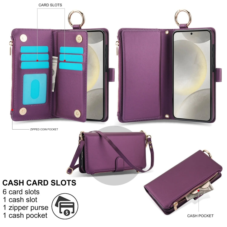 For Samsung Galaxy S24 5G Crossbody Ring Multifunctional Wallet Leather Phone Case(Dark Purple) - Galaxy S24 5G Cases by PMC Jewellery | Online Shopping South Africa | PMC Jewellery | Buy Now Pay Later Mobicred