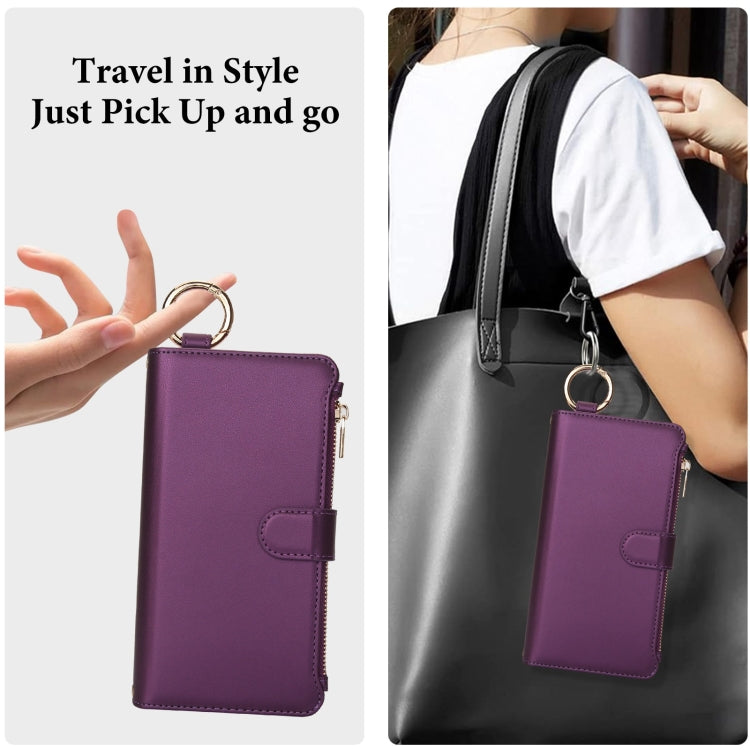 For Samsung Galaxy S24 5G Crossbody Ring Multifunctional Wallet Leather Phone Case(Dark Purple) - Galaxy S24 5G Cases by PMC Jewellery | Online Shopping South Africa | PMC Jewellery | Buy Now Pay Later Mobicred