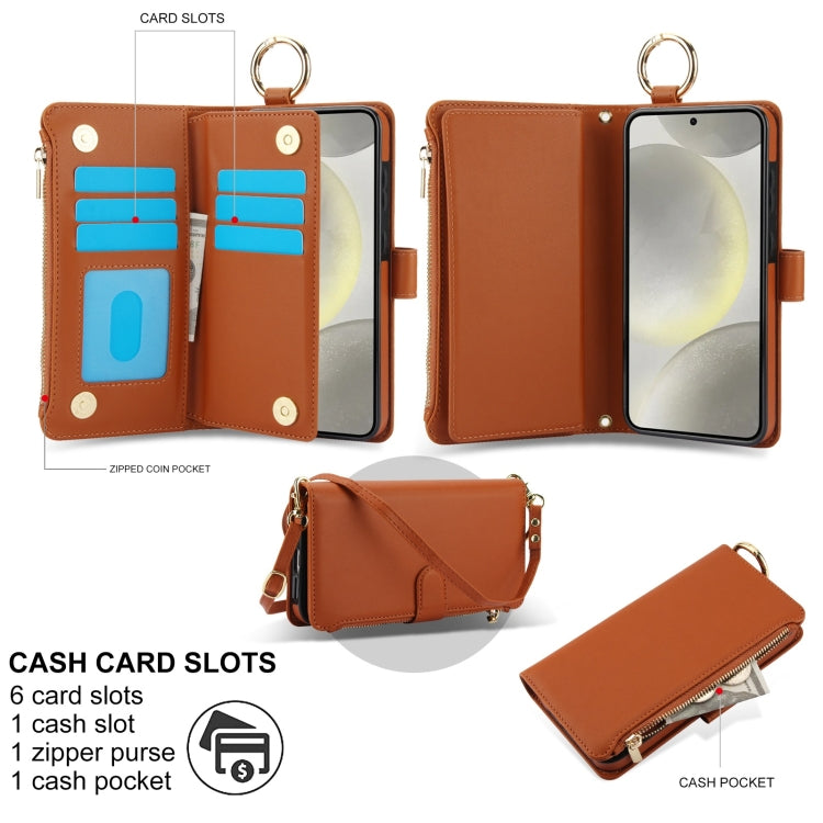 For Samsung Galaxy S24 5G Crossbody Ring Multifunctional Wallet Leather Phone Case(Brown) - Galaxy S24 5G Cases by PMC Jewellery | Online Shopping South Africa | PMC Jewellery | Buy Now Pay Later Mobicred