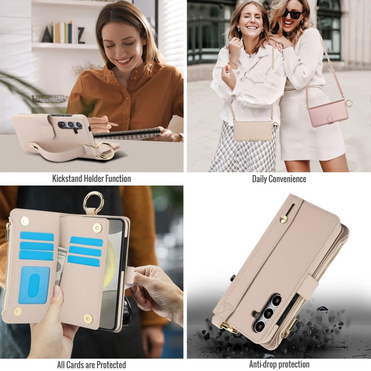 For Samsung Galaxy S24+ 5G Crossbody Ring Multifunctional Wallet Leather Phone Case(White) - Galaxy S24+ 5G Cases by PMC Jewellery | Online Shopping South Africa | PMC Jewellery | Buy Now Pay Later Mobicred