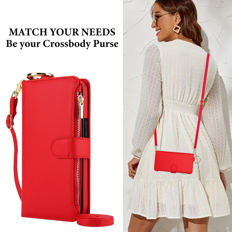 For Samsung Galaxy S24+ 5G Crossbody Ring Multifunctional Wallet Leather Phone Case(Red) - Galaxy S24+ 5G Cases by PMC Jewellery | Online Shopping South Africa | PMC Jewellery | Buy Now Pay Later Mobicred