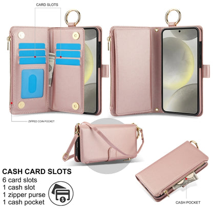 For Samsung Galaxy S24+ 5G Crossbody Ring Multifunctional Wallet Leather Phone Case(Rose Gold) - Galaxy S24+ 5G Cases by PMC Jewellery | Online Shopping South Africa | PMC Jewellery | Buy Now Pay Later Mobicred