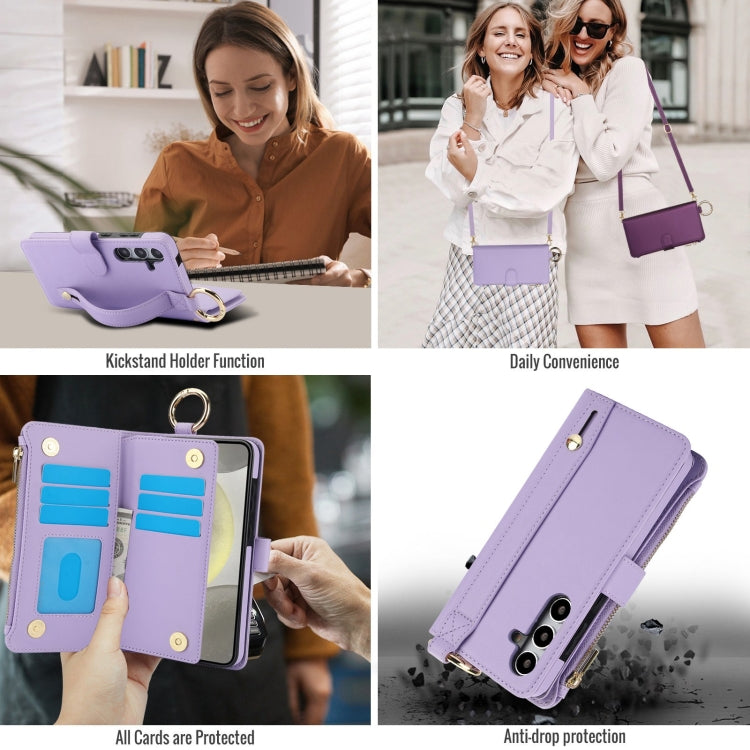 For Samsung Galaxy S24+ 5G Crossbody Ring Multifunctional Wallet Leather Phone Case(Purple) - Galaxy S24+ 5G Cases by PMC Jewellery | Online Shopping South Africa | PMC Jewellery | Buy Now Pay Later Mobicred