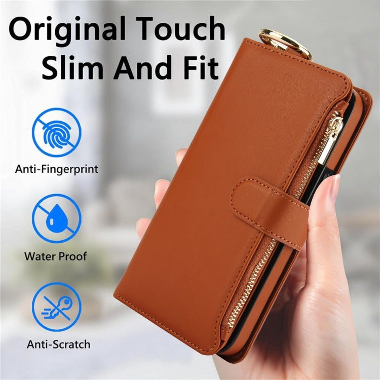 For Samsung Galaxy S24+ 5G Crossbody Ring Multifunctional Wallet Leather Phone Case(Brown) - Galaxy S24+ 5G Cases by PMC Jewellery | Online Shopping South Africa | PMC Jewellery | Buy Now Pay Later Mobicred