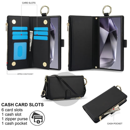 For Samsung Galaxy S24 Ultra 5G Crossbody Ring Multifunctional Wallet Leather Phone Case(Black) - Galaxy S24 Ultra 5G Cases by PMC Jewellery | Online Shopping South Africa | PMC Jewellery | Buy Now Pay Later Mobicred