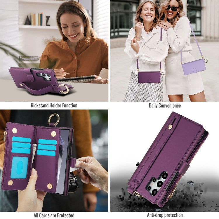 For Samsung Galaxy S24 Ultra 5G Crossbody Ring Multifunctional Wallet Leather Phone Case(Dark Purple) - Galaxy S24 Ultra 5G Cases by PMC Jewellery | Online Shopping South Africa | PMC Jewellery | Buy Now Pay Later Mobicred