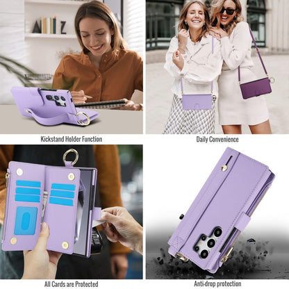 For Samsung Galaxy S24 Ultra 5G Crossbody Ring Multifunctional Wallet Leather Phone Case(Purple) - Galaxy S24 Ultra 5G Cases by PMC Jewellery | Online Shopping South Africa | PMC Jewellery | Buy Now Pay Later Mobicred