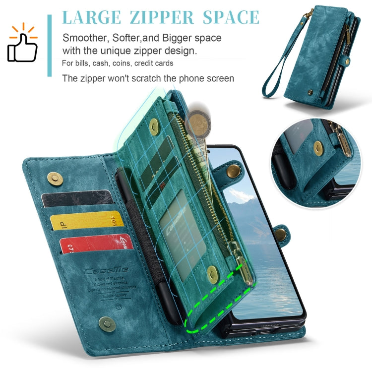 For Samsung Galaxy Z Fold6 5G CaseMe 008 Multifunctional Zipper Wallet Leather Phone Case with Lanyard(Blue) - Galaxy Z Fold6 5G Cases by CaseMe | Online Shopping South Africa | PMC Jewellery | Buy Now Pay Later Mobicred