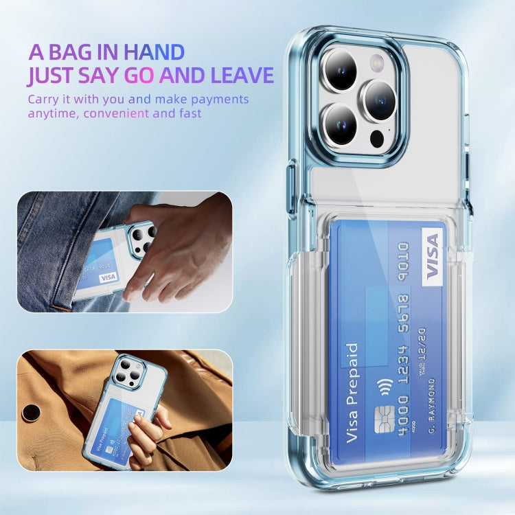 For iPhone 16 Card Holder Acrylic Hybrid TPU Phone Case(Transparent Blue) - iPhone 16 Cases by PMC Jewellery | Online Shopping South Africa | PMC Jewellery | Buy Now Pay Later Mobicred