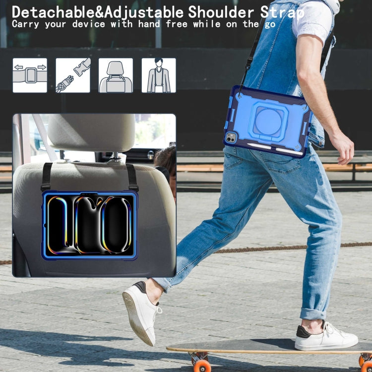 For iPad Pro 11 2024 Handle Grip Holder Silicone Hybrid PC Tablet Case with Strap(Navy Blue Blue) - iPad Pro 11 2024 Cases by PMC TechLife | Online Shopping South Africa | PMC TechLife | Buy Now Pay Later Mobicred