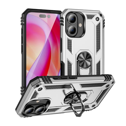 For iPhone 16 Plus Shockproof TPU Hybrid PC Phone Case with Holder(Silver) - iPhone 16 Plus Cases by PMC Jewellery | Online Shopping South Africa | PMC Jewellery | Buy Now Pay Later Mobicred