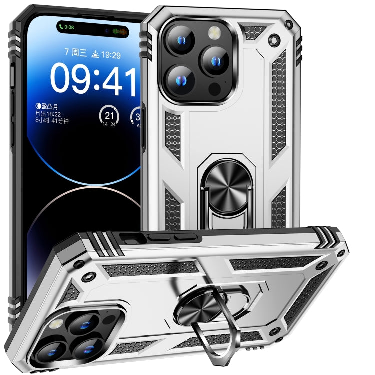For iPhone 16 Pro Shockproof TPU Hybrid PC Phone Case with Holder(Silver) - iPhone 16 Pro Cases by PMC TechLife | Online Shopping South Africa | PMC TechLife | Buy Now Pay Later Mobicred