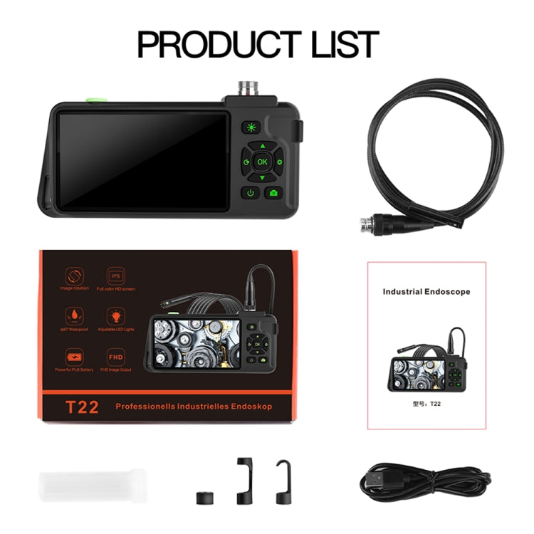 T22 4.5 inch IPS Color Screen 7.9mm Dual Camera Hard Cable Industrial Endoscope, Length:2m(Black Orange) -  by PMC Jewellery | Online Shopping South Africa | PMC Jewellery | Buy Now Pay Later Mobicred