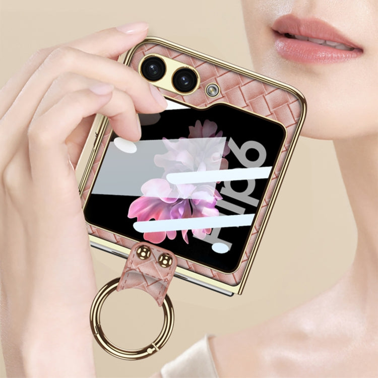 For Samsung Galaxy Z Flip6 / Flip7 FE GKK Integrated Plating Weave Texture Phone Case with Ring Holder(Blue) - free shipping - PMC Jewellery - Order now!