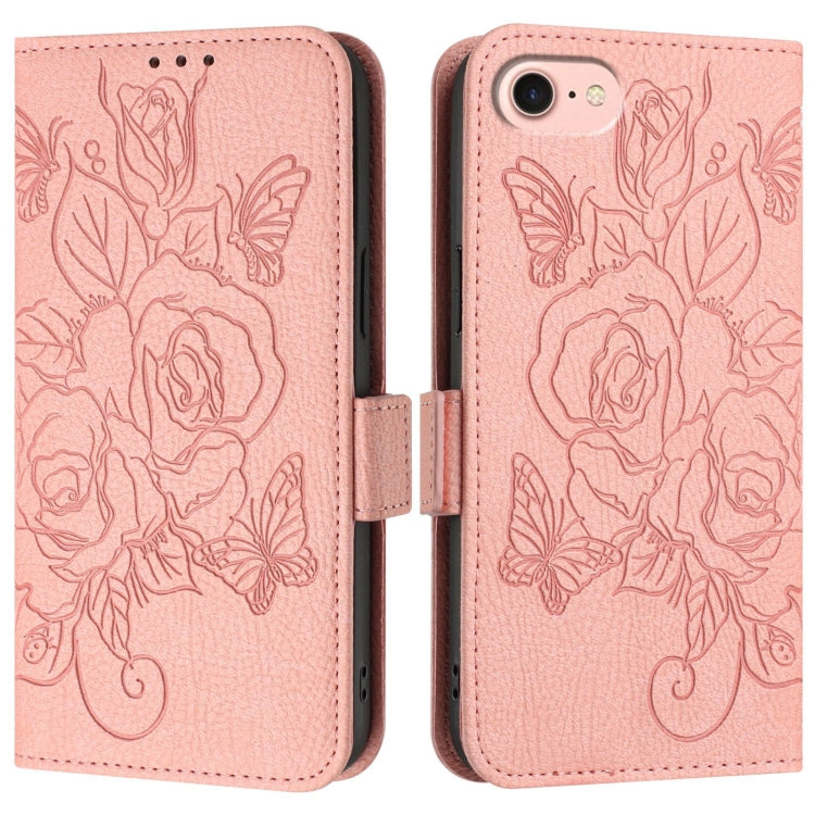 For iPhone SE 2024 Embossed Rose RFID Anti-theft Leather Phone Case(Pink) - More iPhone Cases by PMC Jewellery | Online Shopping South Africa | PMC Jewellery | Buy Now Pay Later Mobicred