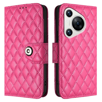 For Huawei Pura 70 Rhombic Texture Flip Leather Phone Case with Lanyard(Rose Red) - Huawei Cases by PMC Jewellery | Online Shopping South Africa | PMC Jewellery | Buy Now Pay Later Mobicred