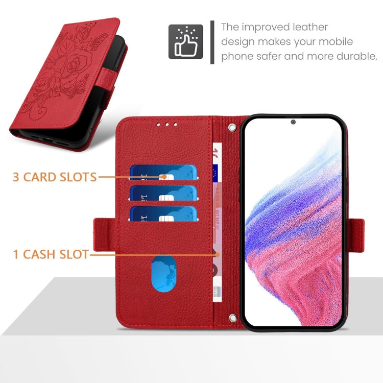 For Blackview WAVE 6C Embossed Rose RFID Anti-theft Leather Phone Case(Red) - More Brand by PMC Jewellery | Online Shopping South Africa | PMC Jewellery | Buy Now Pay Later Mobicred