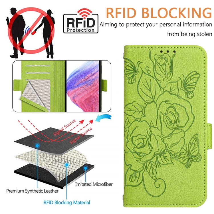 For Ulefone Note 14 Embossed Rose RFID Anti-theft Leather Phone Case(Green) - Ulefone Cases by PMC Jewellery | Online Shopping South Africa | PMC Jewellery | Buy Now Pay Later Mobicred