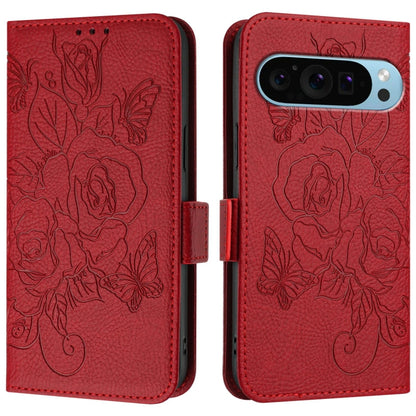 For Google Pixel 9 Pro XL Embossed Rose RFID Anti-theft Leather Phone Case(Red) - Google Cases by PMC Jewellery | Online Shopping South Africa | PMC Jewellery | Buy Now Pay Later Mobicred