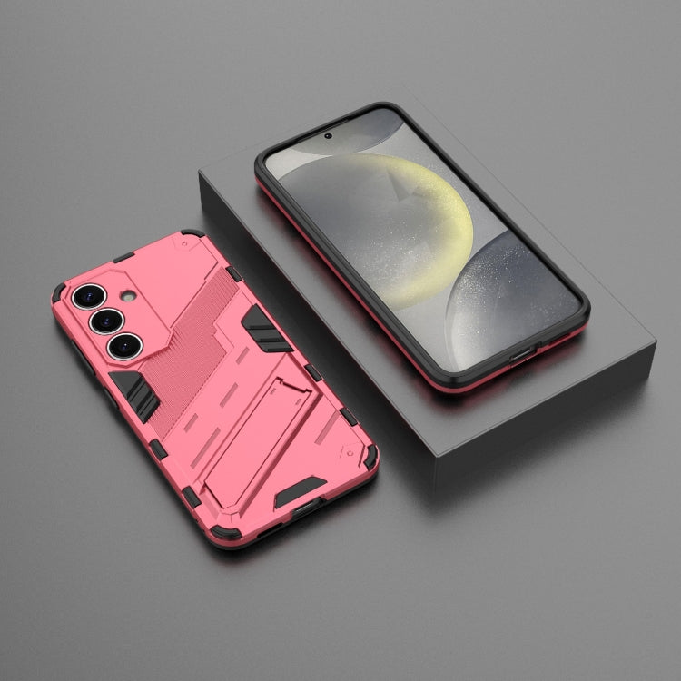 For Samsung Galaxy S25 5G Punk Armor 2 in 1 PC + TPU Shockproof Phone Case with Invisible Holder(Light Red) - Galaxy S25 5G Cases by PMC Jewellery | Online Shopping South Africa | PMC Jewellery | Buy Now Pay Later Mobicred