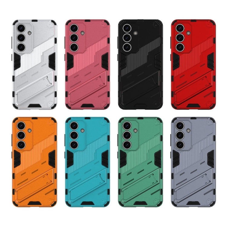 For Samsung Galaxy S25 5G Punk Armor 2 in 1 PC + TPU Shockproof Phone Case with Invisible Holder(Light Red) - Galaxy S25 5G Cases by PMC Jewellery | Online Shopping South Africa | PMC Jewellery | Buy Now Pay Later Mobicred