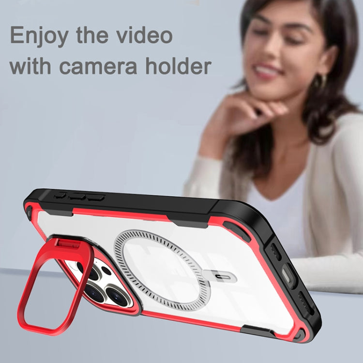For iPhone 16 Transparent Acrylic MagSafe Lens Holder Phone Case(Red) - iPhone 16 Cases by PMC TechLife | Online Shopping South Africa | PMC TechLife | Buy Now Pay Later Mobicred