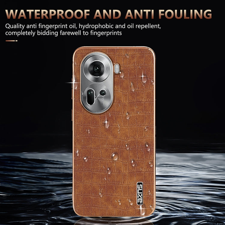 For OPPO Reno11 Global AZNS Electroplated Frame Crocodile Texture Full Coverage Phone Case(Brown) - Reno11 Cases by AZNS | Online Shopping South Africa | PMC Jewellery | Buy Now Pay Later Mobicred