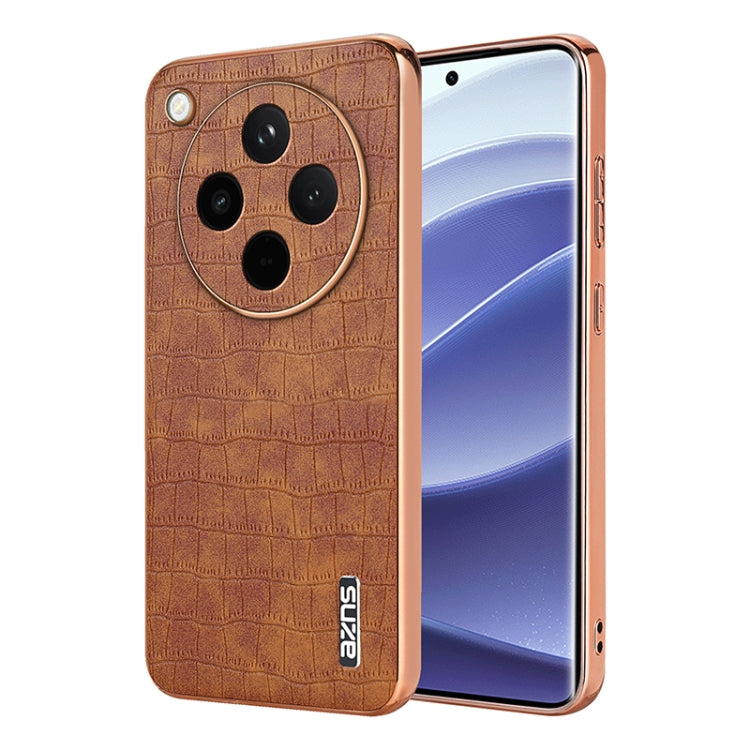 For OPPO Find X8 AZNS Electroplated Frame Crocodile Texture Full Coverage Phone Case(Brown) - Find X8 Cases by AZNS | Online Shopping South Africa | PMC Jewellery | Buy Now Pay Later Mobicred