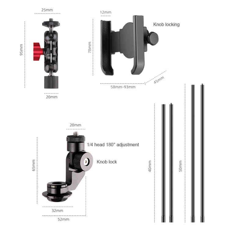 Bicycle Handlebar Holder Pea Clip Adapter 40cm Rod Set - Bicycle Handlebar Mount by PMC TechLife | Online Shopping South Africa | PMC TechLife | Buy Now Pay Later Mobicred