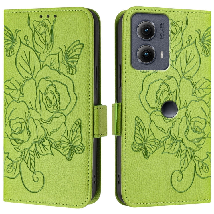 For Motorola Edge 5G 2024 Embossed Rose RFID Anti-theft Leather Phone Case(Green) - Motorola Cases by PMC Jewellery | Online Shopping South Africa | PMC Jewellery | Buy Now Pay Later Mobicred