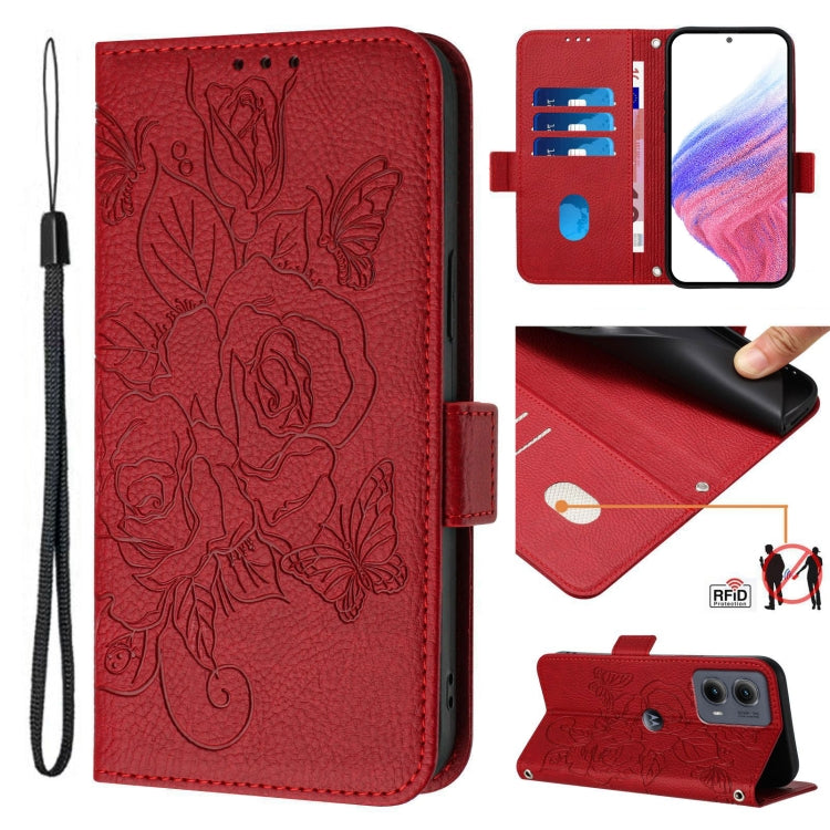 For Motorola Edge 5G 2024 Embossed Rose RFID Anti-theft Leather Phone Case(Red) - Motorola Cases by PMC Jewellery | Online Shopping South Africa | PMC Jewellery | Buy Now Pay Later Mobicred