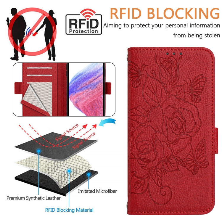 For Motorola Edge 5G 2024 Embossed Rose RFID Anti-theft Leather Phone Case(Red) - Motorola Cases by PMC Jewellery | Online Shopping South Africa | PMC Jewellery | Buy Now Pay Later Mobicred