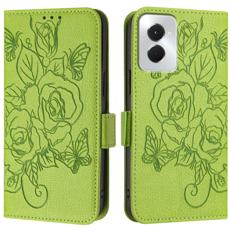 For Motorola Moto G Power 5G 2024 Embossed Rose RFID Anti-theft Leather Phone Case(Green) - Motorola Cases by PMC Jewellery | Online Shopping South Africa | PMC Jewellery | Buy Now Pay Later Mobicred