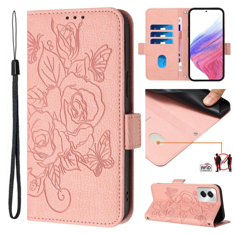 For Motorola Moto G Power 5G 2024 Embossed Rose RFID Anti-theft Leather Phone Case(Pink) - Motorola Cases by PMC Jewellery | Online Shopping South Africa | PMC Jewellery | Buy Now Pay Later Mobicred