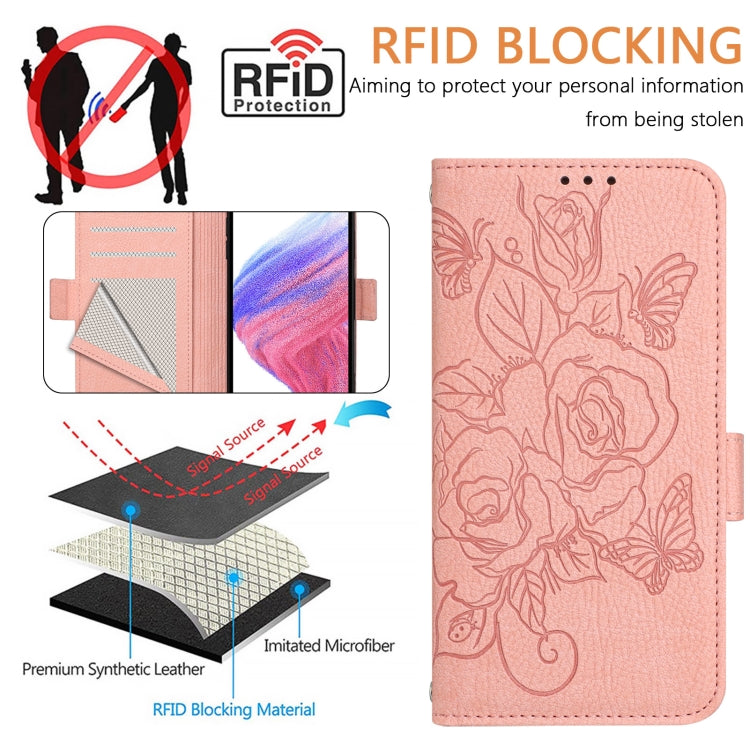 For Motorola Moto G Power 5G 2024 Embossed Rose RFID Anti-theft Leather Phone Case(Pink) - Motorola Cases by PMC Jewellery | Online Shopping South Africa | PMC Jewellery | Buy Now Pay Later Mobicred