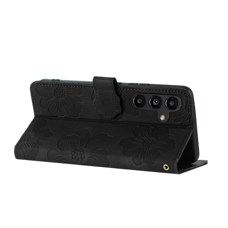 For Samsung Galaxy S25+ 5G Flower Embossing Pattern Leather Phone Case(Black) - Galaxy S25+ 5G Cases by PMC Jewellery | Online Shopping South Africa | PMC Jewellery | Buy Now Pay Later Mobicred